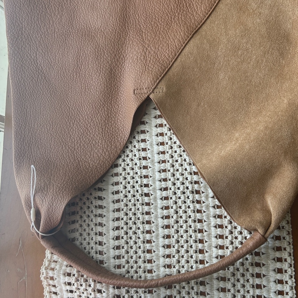 Brown Suede Pebbled Leather Tote Bag Shoulder Bag Animal Friendly NWOT - Picture 6 of 16